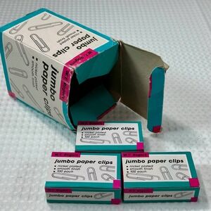 W.T. Rogers Jumbo Paper Clips Nickel Plated Smooth Finish 100 Each 3 Boxes